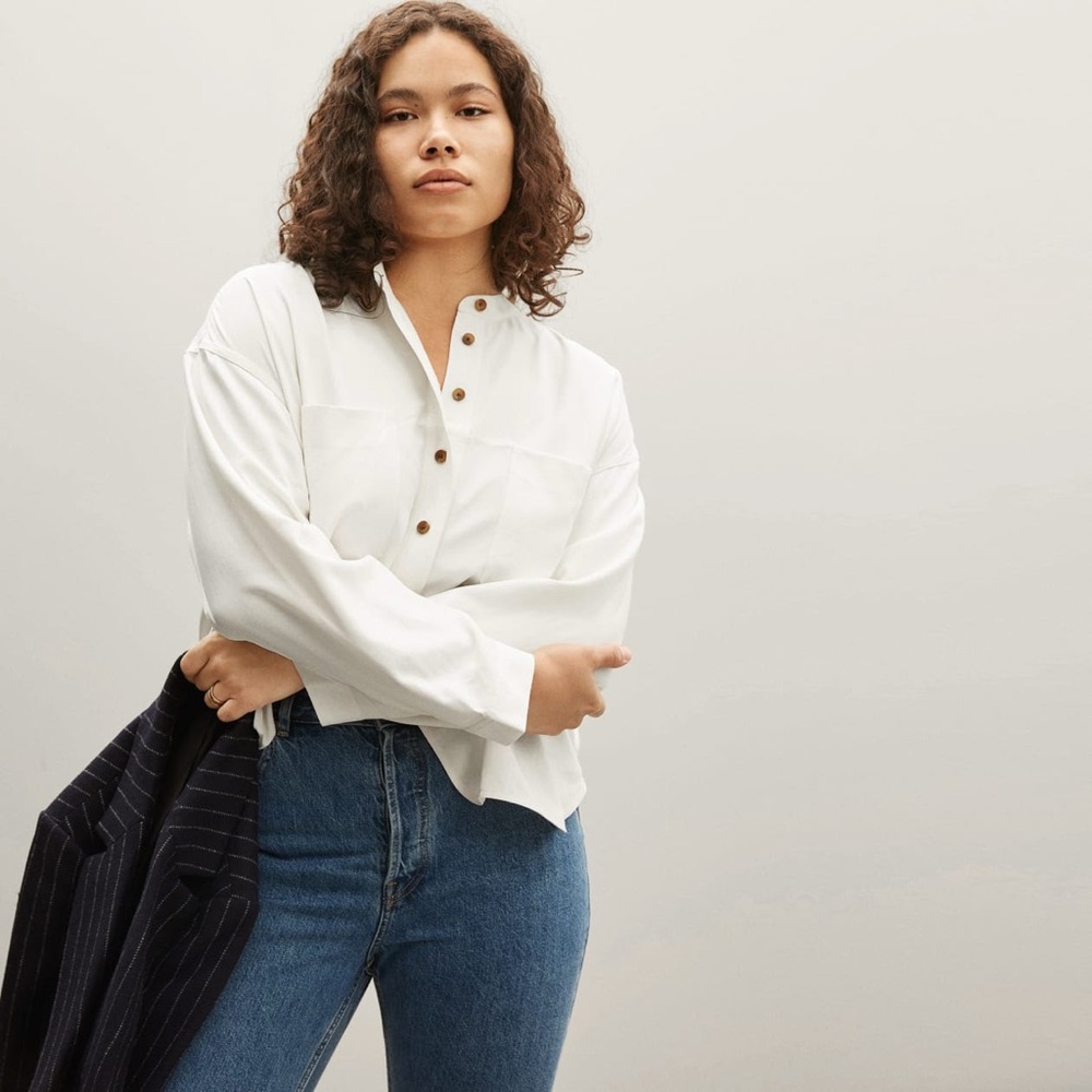 Everlane the Washable Silk Henley - size 6, bone